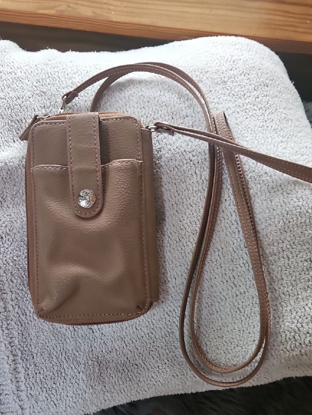 Compact Taupe Crossbody Phone Bag - Minimalist Women's Shoulder Pouch